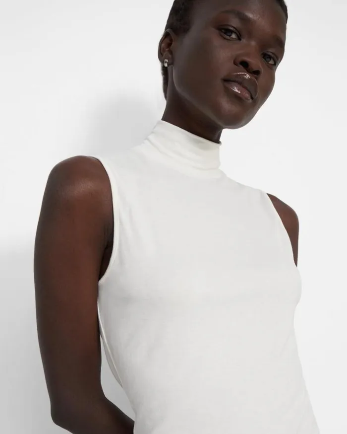 Theory Sleeveless Turtleneck Sweater In Ribbed Viscose Ivory Women TShirts Tank Tops Theory Sleeveless Turtleneck Sweater In Ribbed Viscose Ivory Women TShirts Tank Tops