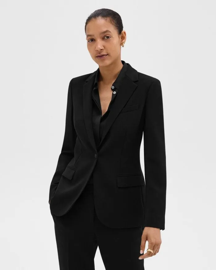 Theory Staple Blazer In Admiral Crepe Black Women Blazers Jackets