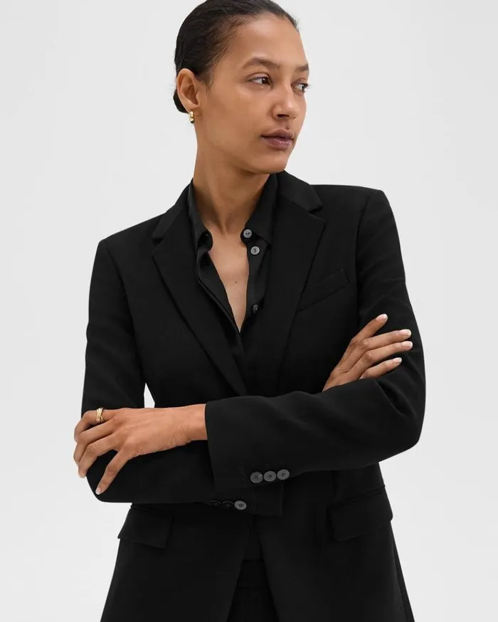 Theory Staple Blazer In Admiral Crepe Black Women Blazers Jackets