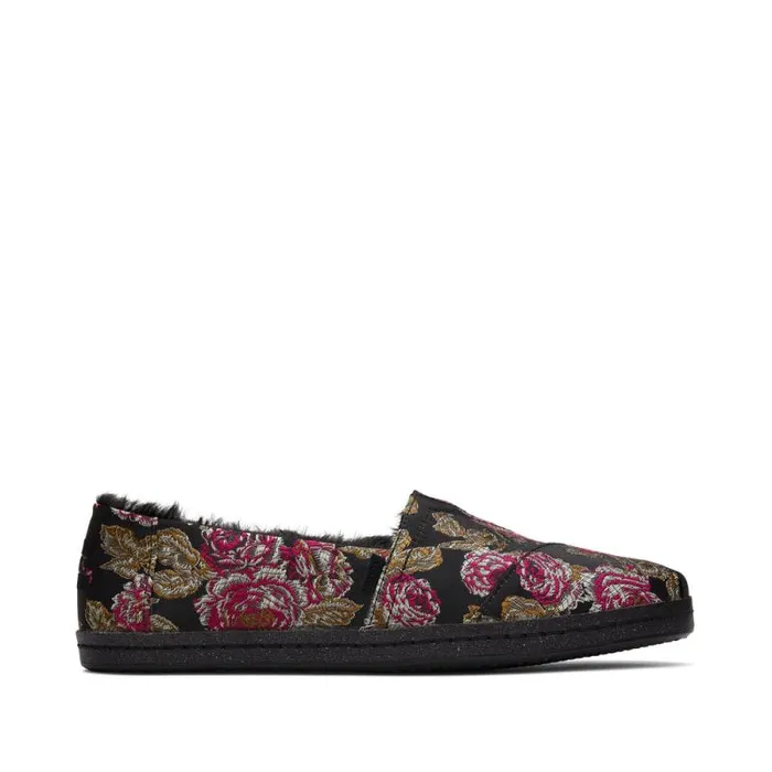 Toms Slip Ons Alaprgata Leather Wrap Black Metallic Floral Brocade 8211 Women Toms Slip Ons Alaprgata Leather Wrap Black Metallic Floral Brocade 8211 Women