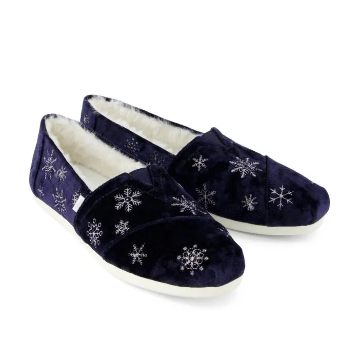 Toms TOMS Classics Alpargata Cloudbound Cozy Navy Velvet Embroidered Metallic Snowflakes 8211 Women