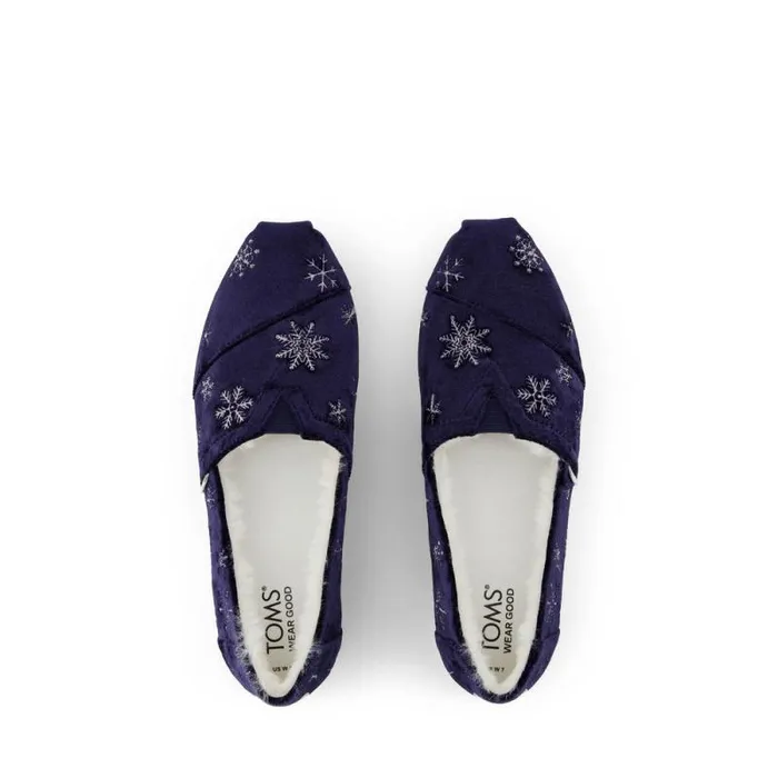 Toms TOMS Classics Alpargata Cloudbound Cozy Navy Velvet Embroidered Metallic Snowflakes 8211 Women