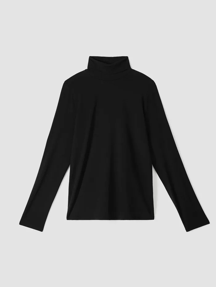 Tops and Tees Women Eileen Fisher Fine Jersey Scrunch Neck Top Black