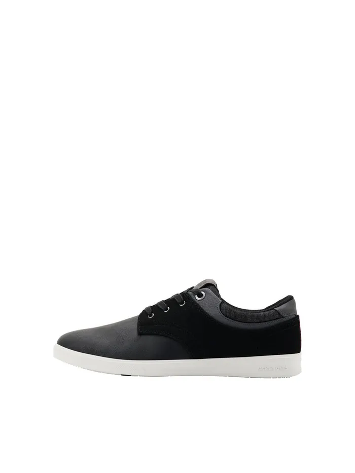 Trainers JACK and JONES Mens PU LEATHER MIX SNEAKERS Black Anthracite On Sale