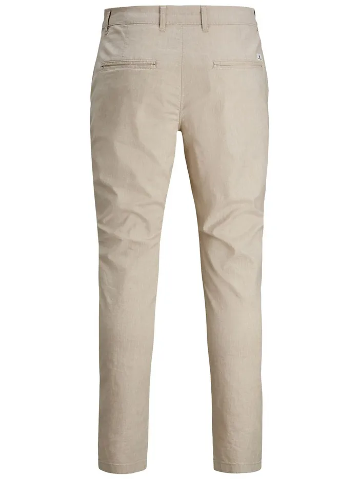 Trousers JACK and JONES Mens MARCO DAVE LINEN CHINOS Beige White Pepper