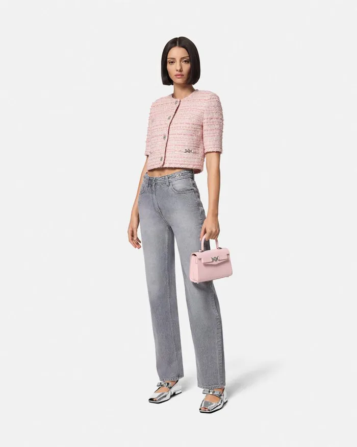 Tweed Cardigan Jacket Light Pink Women Versace Blazer and Jackets