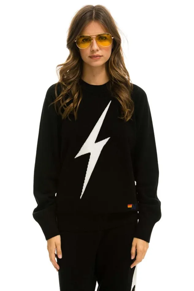 Unisex Bolt Cashmere Light Sweater 8211 Black White Bolt Men Aviator Nation Sweatshirts