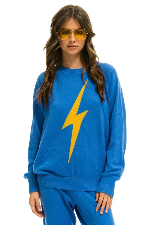 Unisex Bolt Cashmere Light Sweater 8211 Vintage Blue Blue Bolt Men Aviator Nation Sweatshirts
