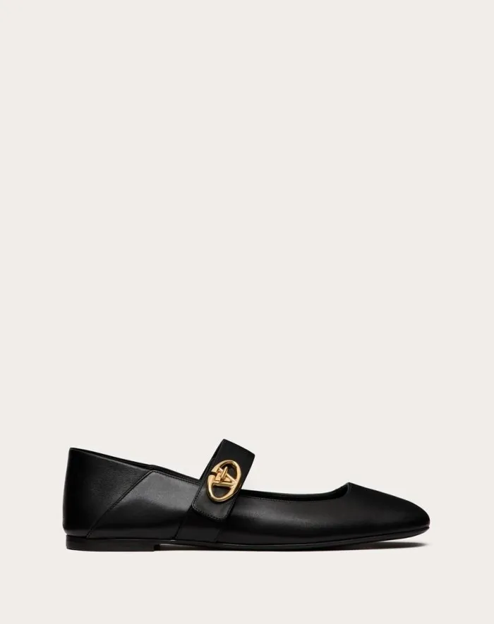 Valentino Ballerinas Woman Vlogo Locker Maryjane Ballerina In Calfskin For Woman In Black Black Valentino Ballerinas Woman Vlogo Locker Maryjane Ballerina In Calfskin For Woman In Black Black