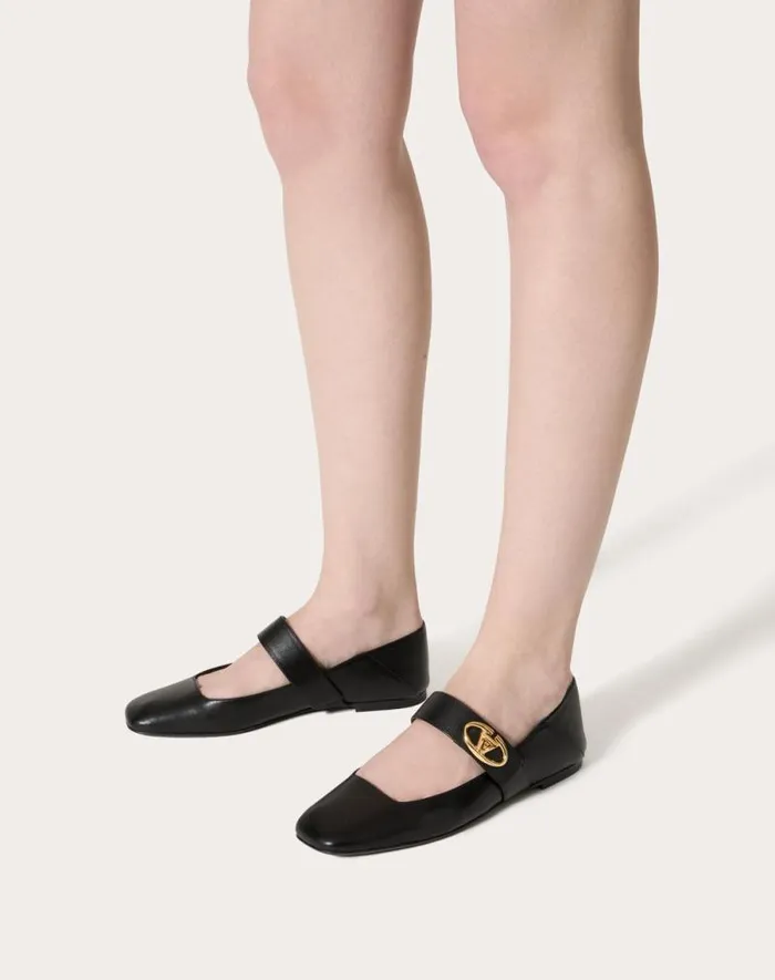 Valentino Ballerinas Woman Vlogo Locker Maryjane Ballerina In Calfskin For Woman In Black Black Valentino Ballerinas Woman Vlogo Locker Maryjane Ballerina In Calfskin For Woman In Black Black