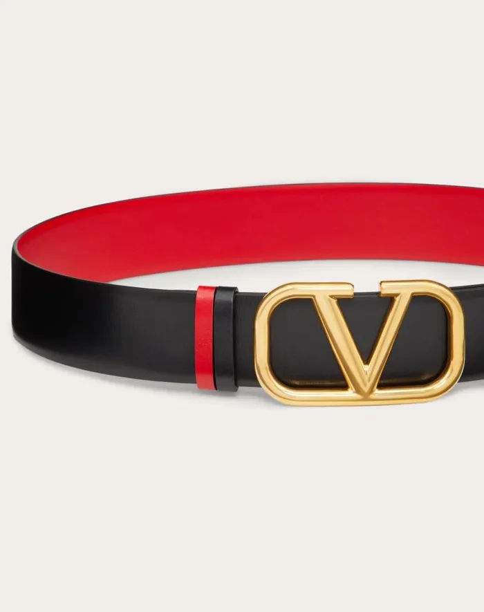 Valentino Belts Woman Reversible Vlogo Signature Belt In Glossy Calfskin 40 Mm For Woman In Blackpure Red Blackpure Red Valentino Belts Woman Reversible Vlogo Signature Belt In Glossy Calfskin 40 Mm For Woman In Blackpure Red Blackpure Red