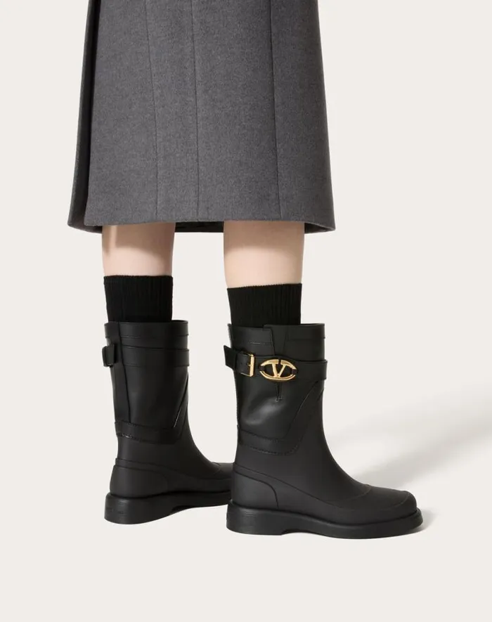 Valentino Boots Woman Vlogo The Bold Edition Boot In Rubber And Calfskin 35mm For Woman In Black Black Valentino Boots Woman Vlogo The Bold Edition Boot In Rubber And Calfskin 35mm For Woman In Black Black