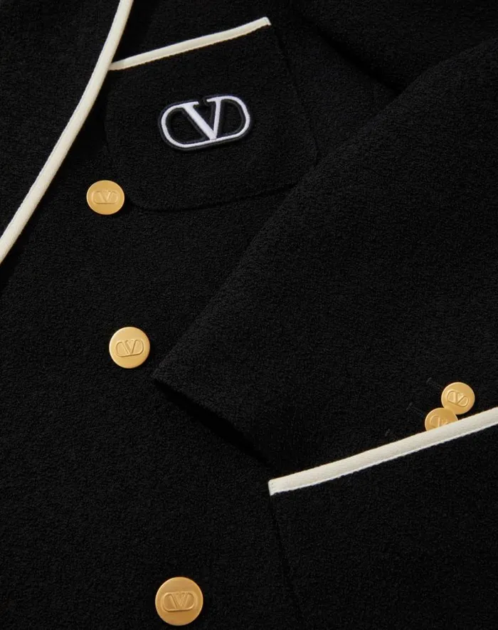 Valentino Coats And Blazers Man Doublebreasted Boucl Wool Jacket With Vlogo Signature Embroidery For Man In Black Black Valentino Coats And Blazers Man Doublebreasted Boucl Wool Jacket With Vlogo Signature Embroidery For Man In Black Black