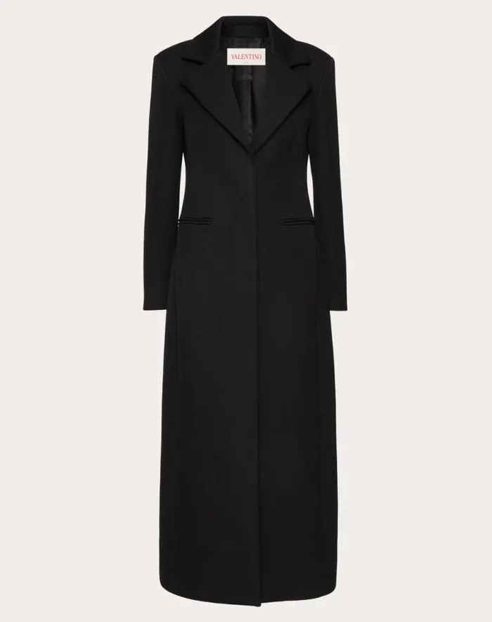 Valentino Coats And Outerwear Woman Techno Wool Coat For Woman In Black Black
