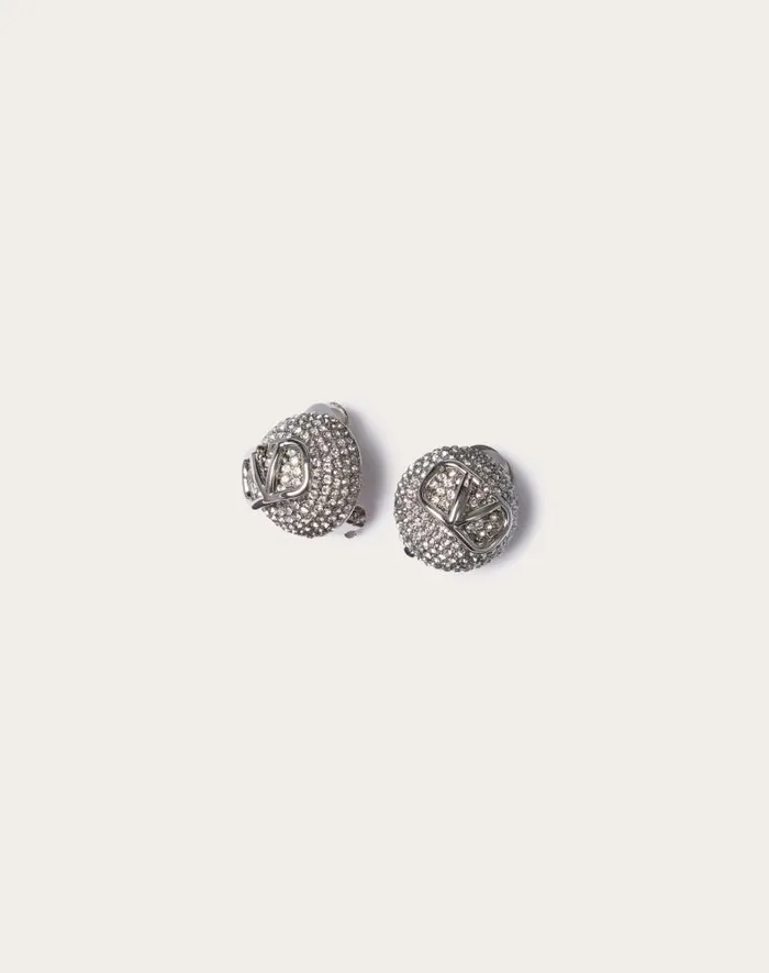 Valentino Jewelry Woman Vlogo Signature Metal And Swarovski Crystal Earrings For Woman In Gold Gold