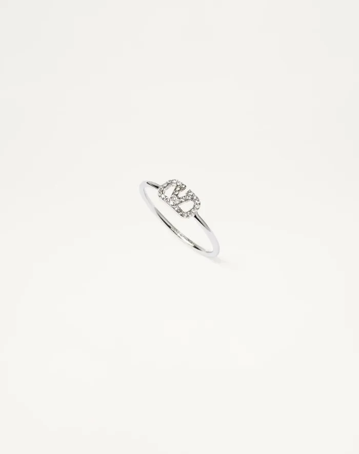 Valentino Jewelry Woman Vlogo Signature Metal And Swarovski Crystal Ring For Woman In Palladiumcrystal Palladiumcrystal