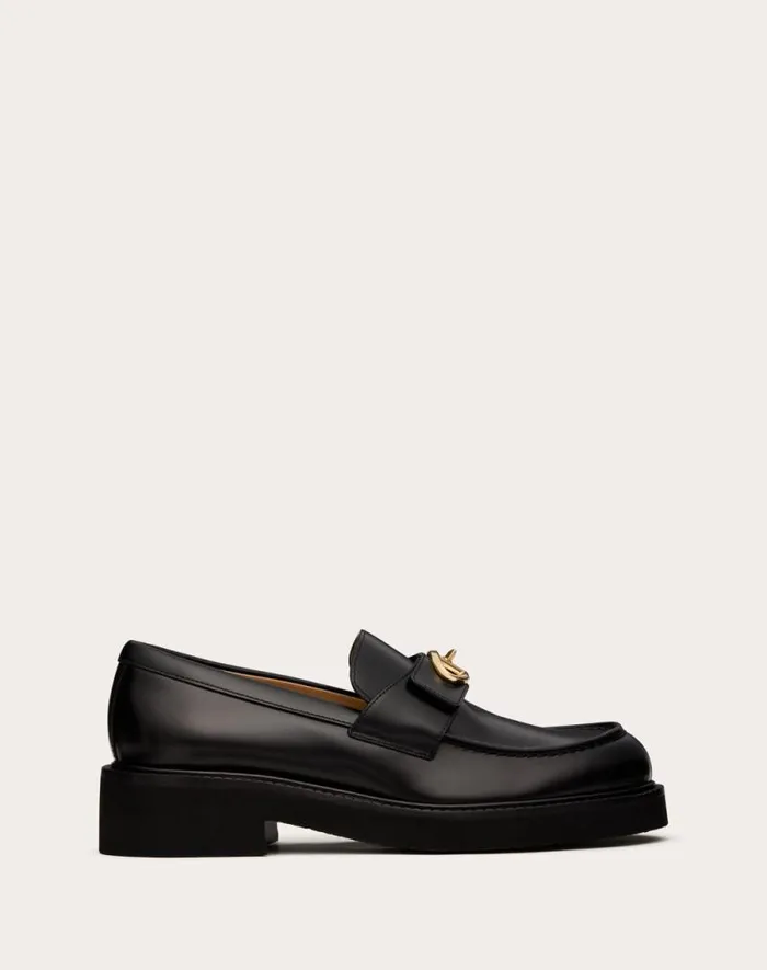 Valentino Loafers And Oxfords Woman Vlogo Locker Calfskin Loafers 40mm For Woman In Black Black