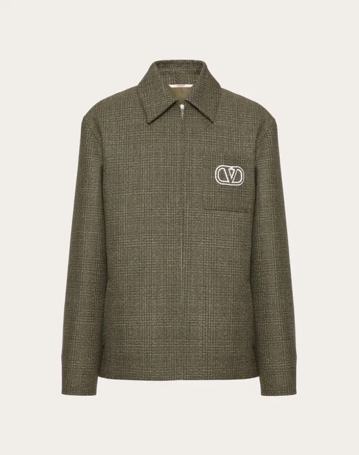 Valentino Outerwear Man Wool And Cotton Jacket With Vlogo Signature Patch For Man In Military Green Military Green