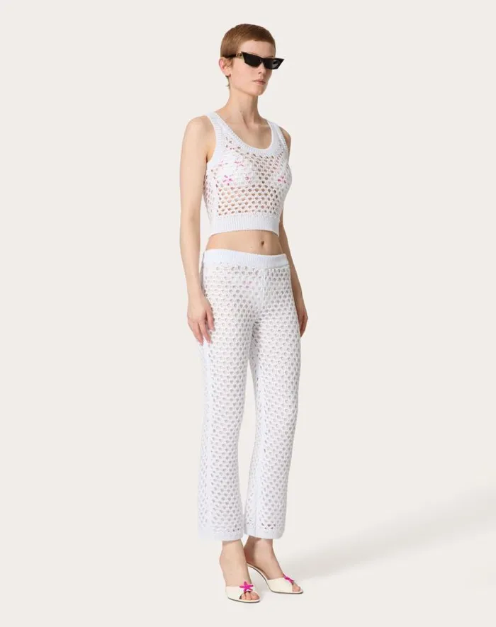 Valentino Pants And Shorts Woman Viscose Lurex And Sequin Pants For Woman In White White