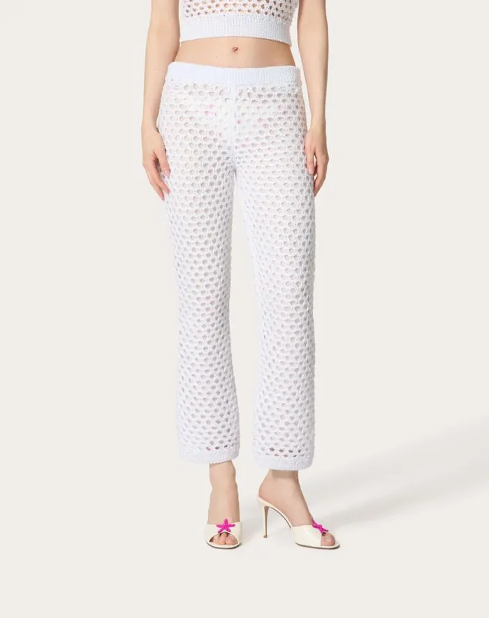 Valentino Pants And Shorts Woman Viscose Lurex And Sequin Pants For Woman In White White