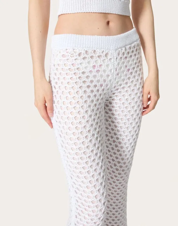 Valentino Pants And Shorts Woman Viscose Lurex And Sequin Pants For Woman In White White
