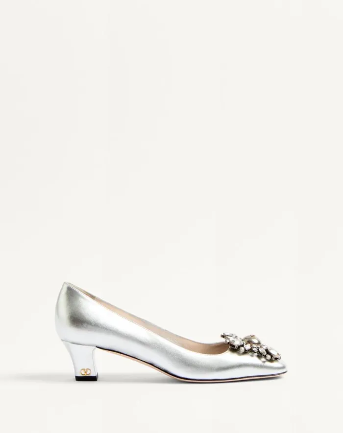 Valentino Pumps Woman Preshoes Pumps In Laminated Nappa With 45mm Crystals For Woman In Silver Silver Valentino Pumps Woman Preshoes Pumps In Laminated Nappa With 45mm Crystals For Woman In Silver Silver