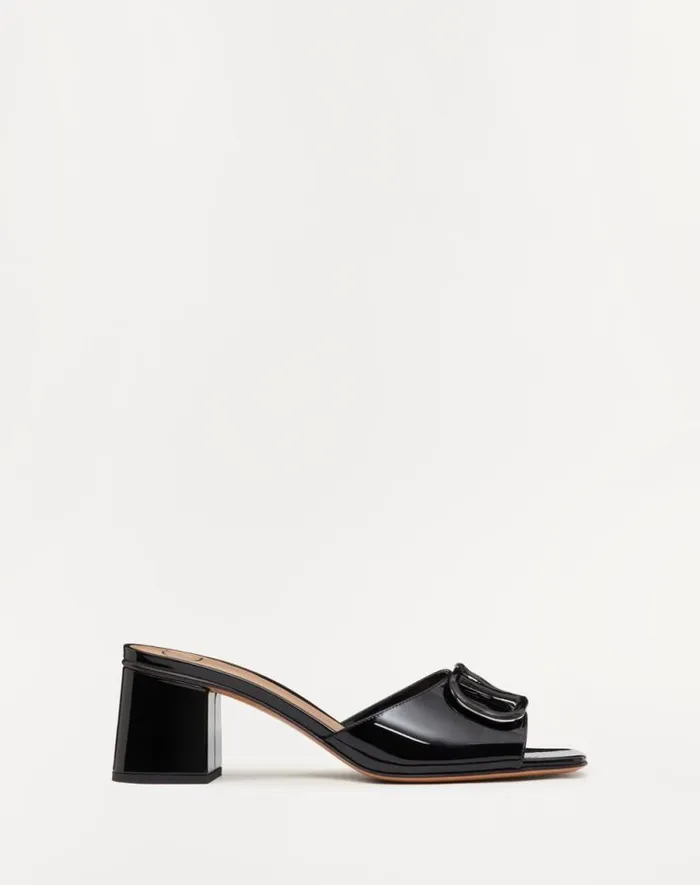 Valentino Sandals Woman Vlogo Signature Patent Leather Slide Sandal 60mm For Woman In Black Black Valentino Sandals Woman Vlogo Signature Patent Leather Slide Sandal 60mm For Woman In Black Black