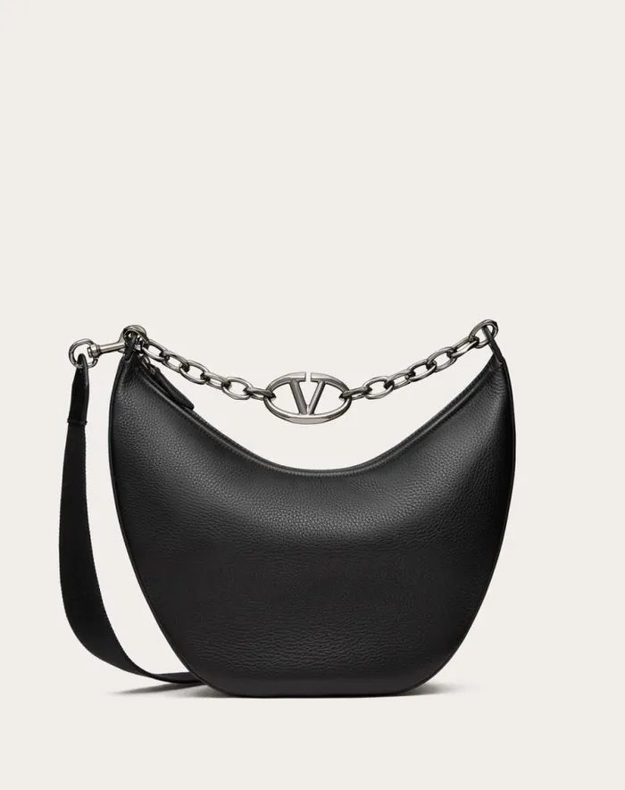 Valentino Shoulder Bags Man Vlogo Moon Medium Grainy Calfskin Hobo Bag With Chain For Man In Black Black Valentino Shoulder Bags Man Vlogo Moon Medium Grainy Calfskin Hobo Bag With Chain For Man In Black Black