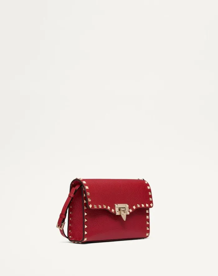 Valentino Shoulder Bags Woman Small Rockstud Grainy Calfskin Crossbody Bag For Woman In Rosso Valentino Rosso Valentino