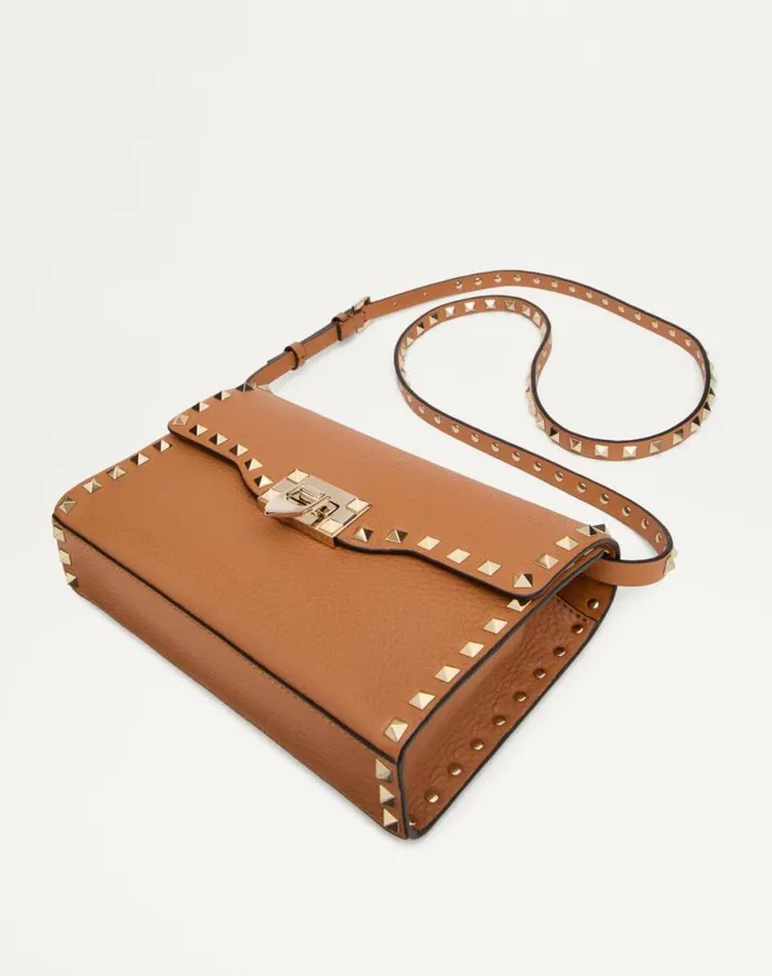 Valentino Shoulder Bags Woman Small Rockstud Grainy Calfskin Crossbody Bag For Woman In Rosso Valentino Rosso Valentino