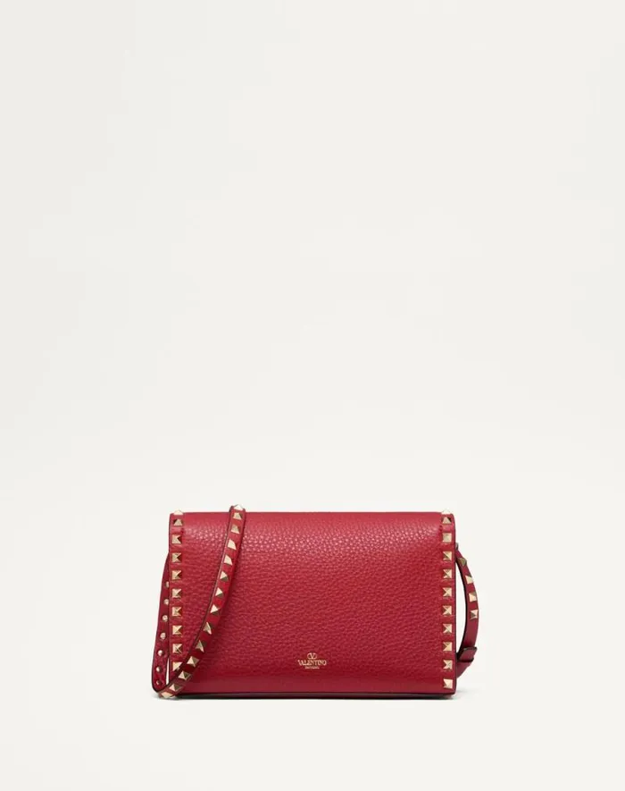 Valentino Shoulder Bags Woman Small Rockstud Grainy Calfskin Crossbody Bag For Woman In Rosso Valentino Rosso Valentino