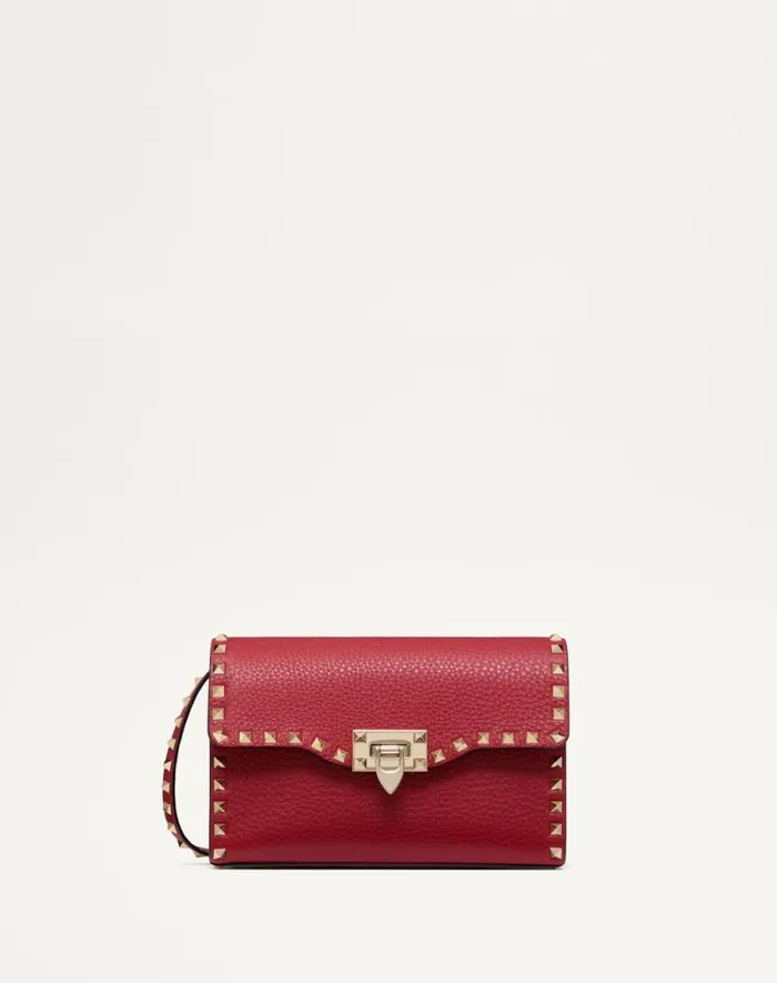 Valentino Shoulder Bags Woman Small Rockstud Grainy Calfskin Crossbody Bag For Woman In Rosso Valentino Rosso Valentino
