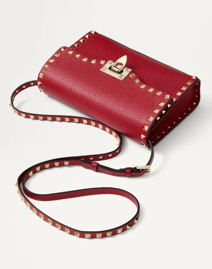 Valentino Shoulder Bags Woman Small Rockstud Grainy Calfskin Crossbody Bag For Woman In Rosso Valentino Rosso Valentino