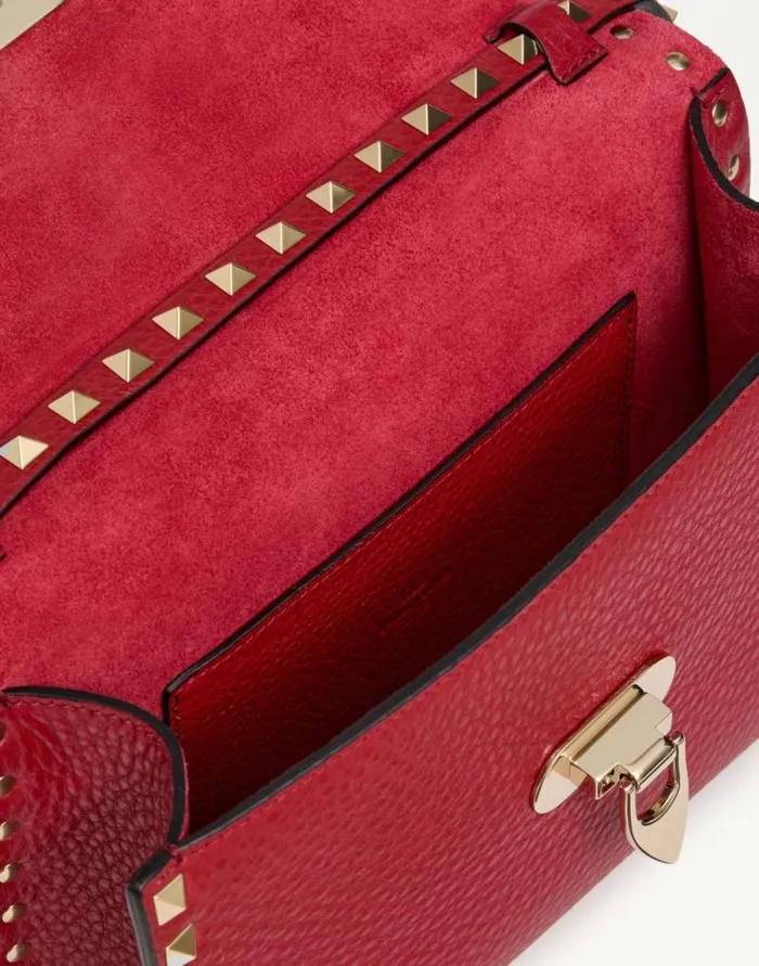 Valentino Shoulder Bags Woman Small Rockstud Grainy Calfskin Crossbody Bag For Woman In Rosso Valentino Rosso Valentino