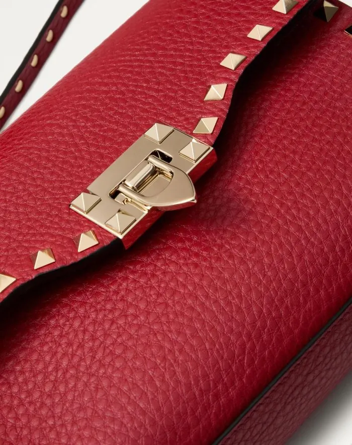 Valentino Shoulder Bags Woman Small Rockstud Grainy Calfskin Crossbody Bag For Woman In Rosso Valentino Rosso Valentino