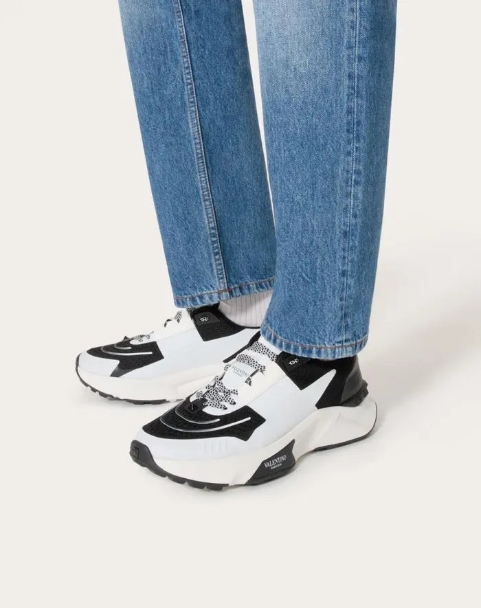 Valentino Sneakers Man True Act Low Top Sneaker In Mesh And Rubberized Fabric For Man In White Black White Black