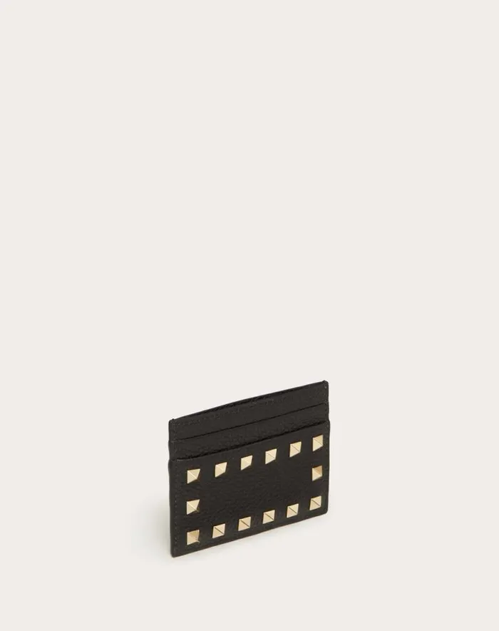 Valentino Wallets And Small Leather Goods Woman Rockstud Grainy Calfskin Cardholder For Woman In Black Black Valentino Wallets And Small Leather Goods Woman Rockstud Grainy Calfskin Cardholder For Woman In Black Black