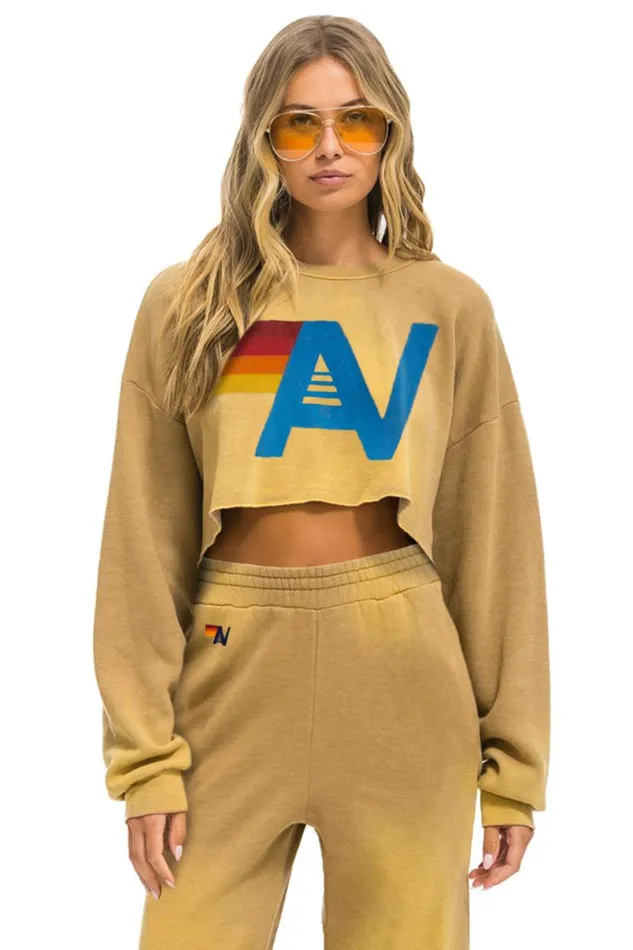 Vintage Logo Cropped Crew Sweatshirt Relaxed 8211 Faded Tan Women Aviator Nation Sweatshirts Vintage Logo Cropped Crew Sweatshirt Relaxed 8211 Faded Tan Women Aviator Nation Sweatshirts