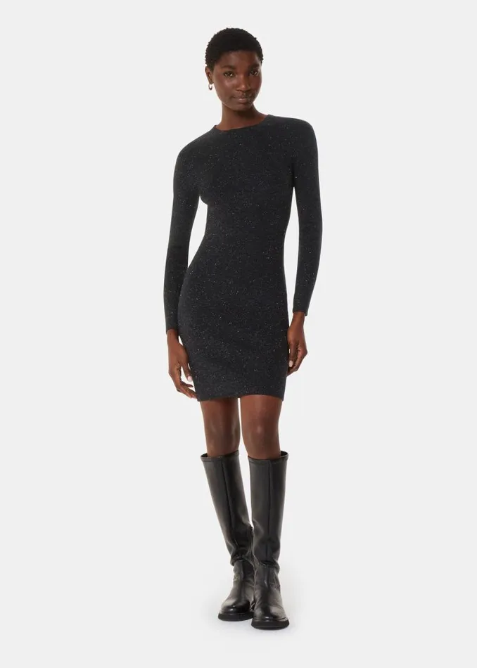 Whistles Dresses Black Annie Sparkle Short Sweater Dress 8211 Women