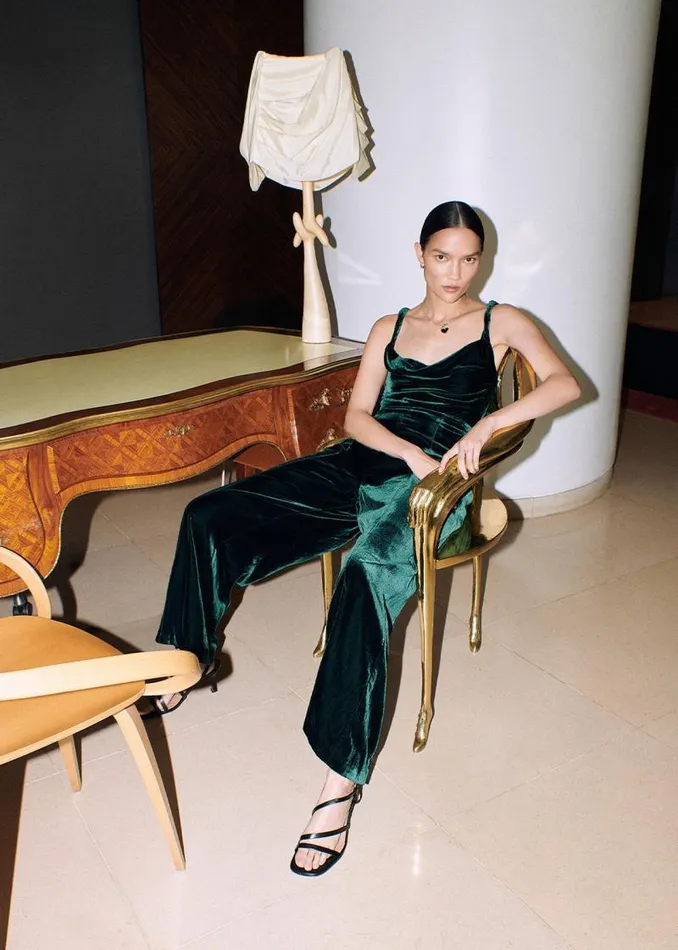 Whistles Jumpsuits Dark Green Twist Strap Velvet Jumpsuit 8211 Women