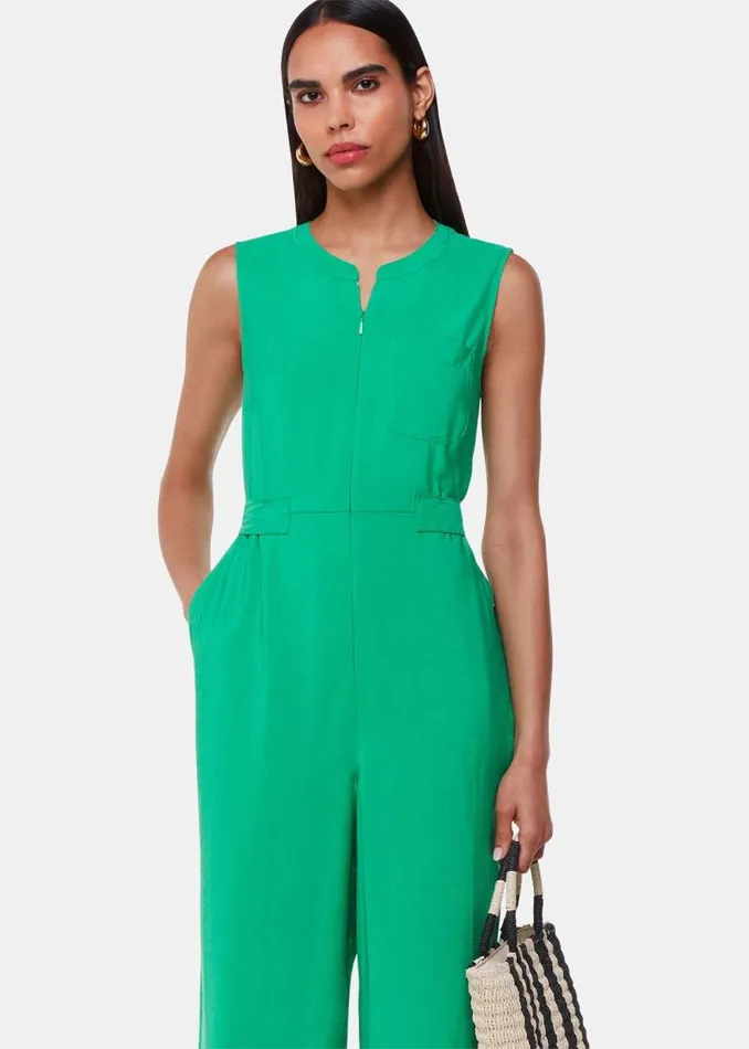 Whistles Jumpsuits Green Josie Zip Front Jumpsuit 8211 Women