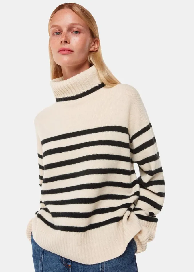 Whistles Sweaters and Cashmere Ivory Stripe Wool Turtleneck Sweater 8211 Women Whistles Sweaters and Cashmere Ivory Stripe Wool Turtleneck Sweater 8211 Women