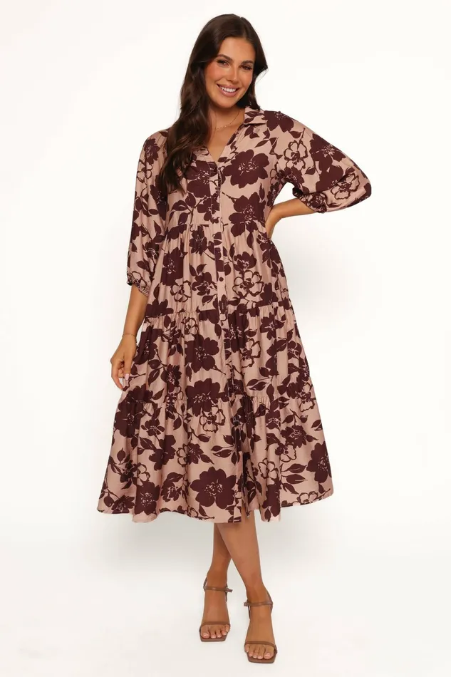 Winter Dresses Petal and Pup Women Isaac Maxi Dress Brown Floral