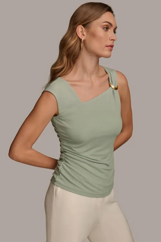 Women ASYMMETRICAL TOP WITH HARDWARE Pale Jade Donna Karan New York Sweaters And Tops Women ASYMMETRICAL TOP WITH HARDWARE Pale Jade Donna Karan New York Sweaters And Tops