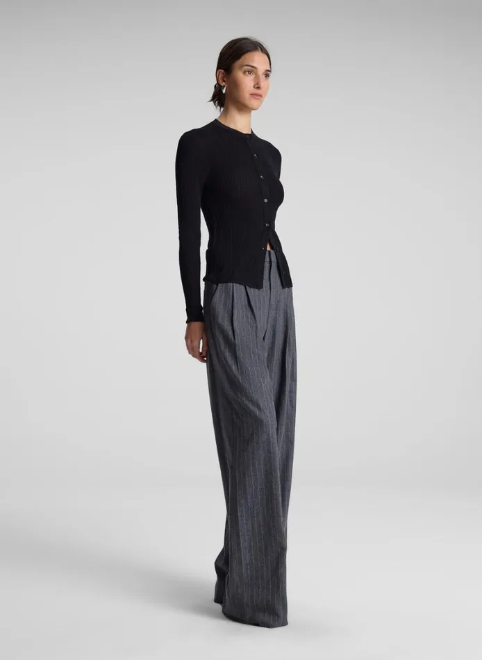 Women Bottoms ALC Charles Wool Cashmere Pinstripe Pant Grey Melange
