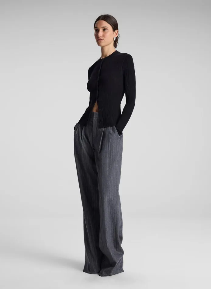 Women Bottoms ALC Charles Wool Cashmere Pinstripe Pant Grey Melange
