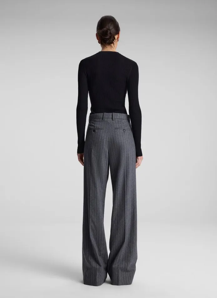 Women Bottoms ALC Charles Wool Cashmere Pinstripe Pant Grey Melange