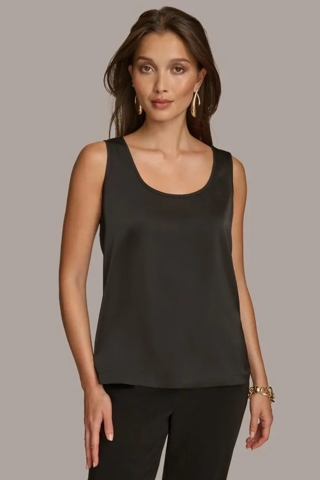 Women CHARMEUSE SCOOP NECK CAMI Black Donna Karan New York Sweaters And Tops