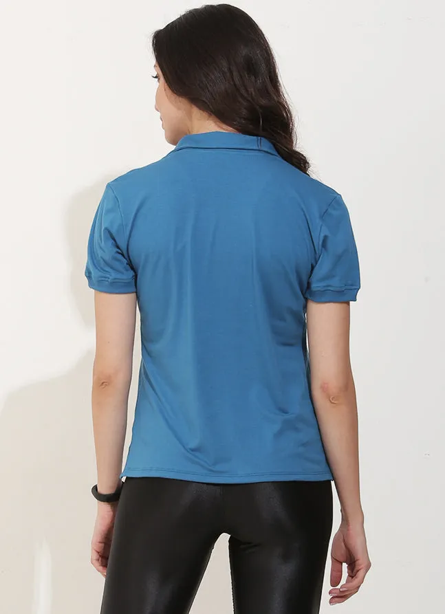 Women Court Polo Blue Dona Jo Short Sleeve Shirts