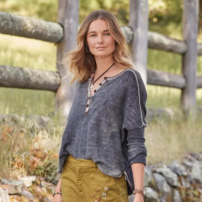 Women Gentry Henley Sweater Fog Sundance Catalog Sweaters